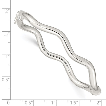 Sterling Silver Polished Wavy Hinged Bangle