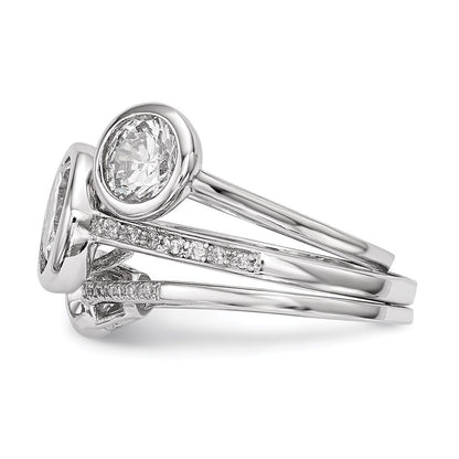 Sterling Silver Rhodium-plated Cubic Zirconia 3-Ring Set Size 7
