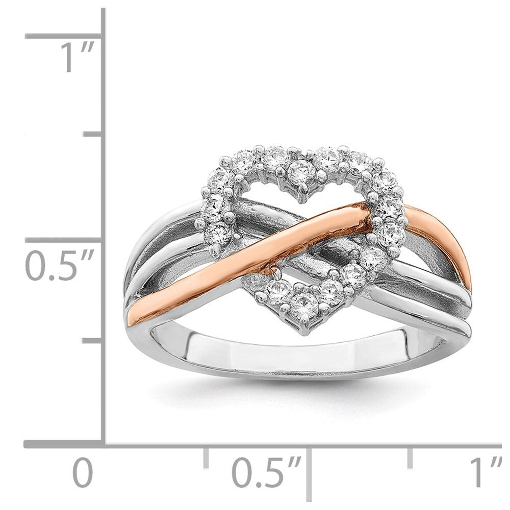 Sterling Silver and Vermeil Polished Cubic Zirconia Heart Ring Size 8