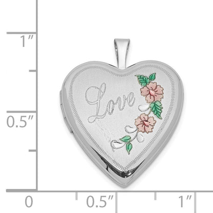 Sterling Silver Rhodium-plated 20mm Diamond-cut & Enameled Love Heart Locket