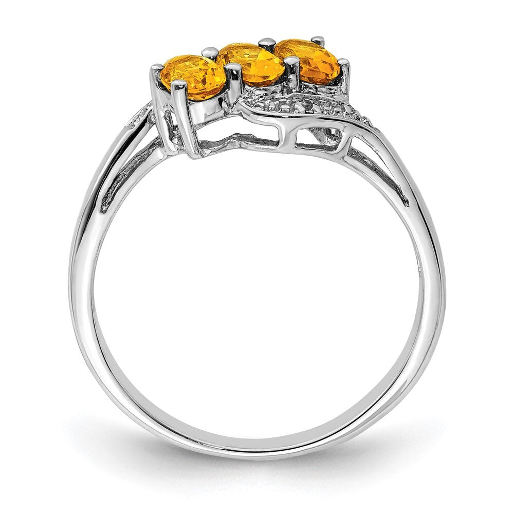 Sterling Silver Rhodium 3 Stone Citrine & Diamond Ring Size 8