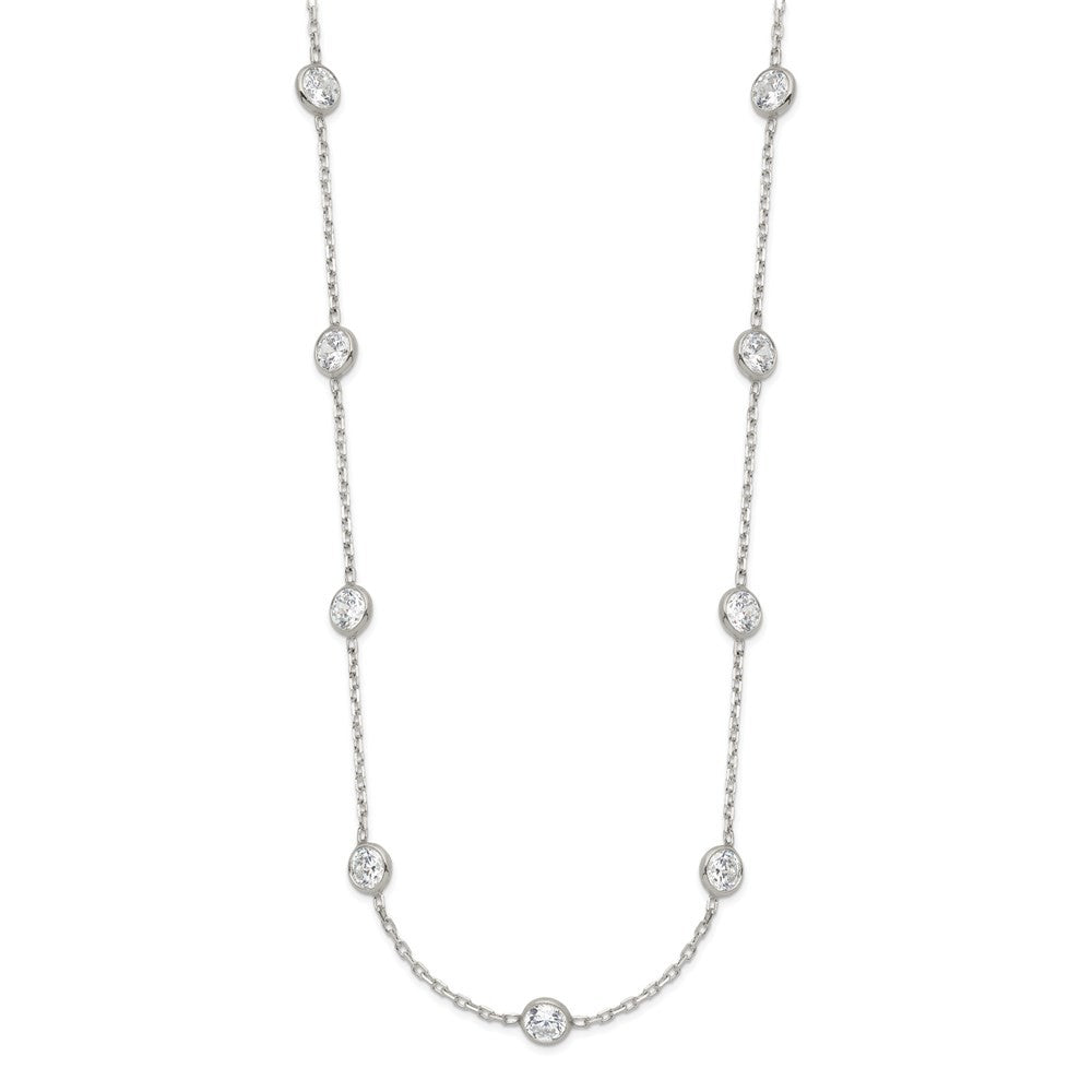 Sterling Silver Clear 4mm 9-Station CZ w/2in ext. Necklace