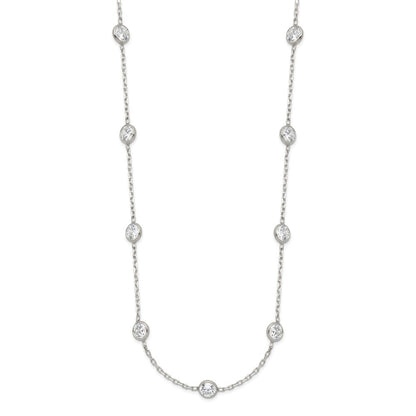Sterling Silver Clear 4mm 9-Station CZ w/2in ext. Necklace