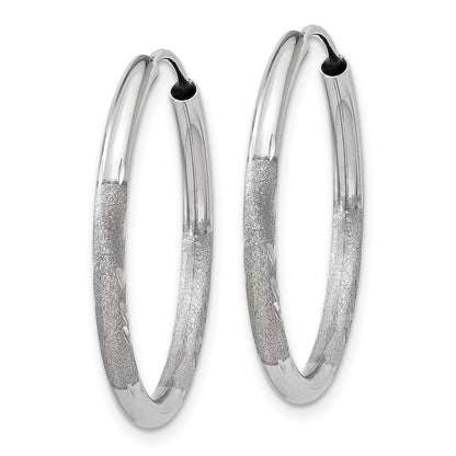 14k White Gold 2mm Diamond-cut Endless Hoop Earrings Gift for Women