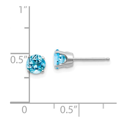 14k White Gold 5mm Blue Topaz Stud Earrings Gift for Women