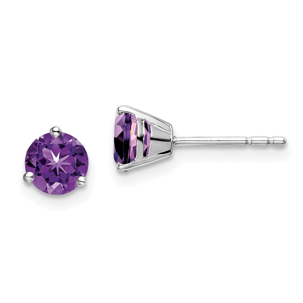 14k White Gold Round Amethyst Stud Earrings Gift for Women