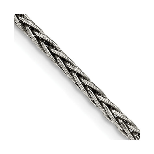 Sterling Silver Antiqued 2.2mm Solid Square Spiga Chain Necklace