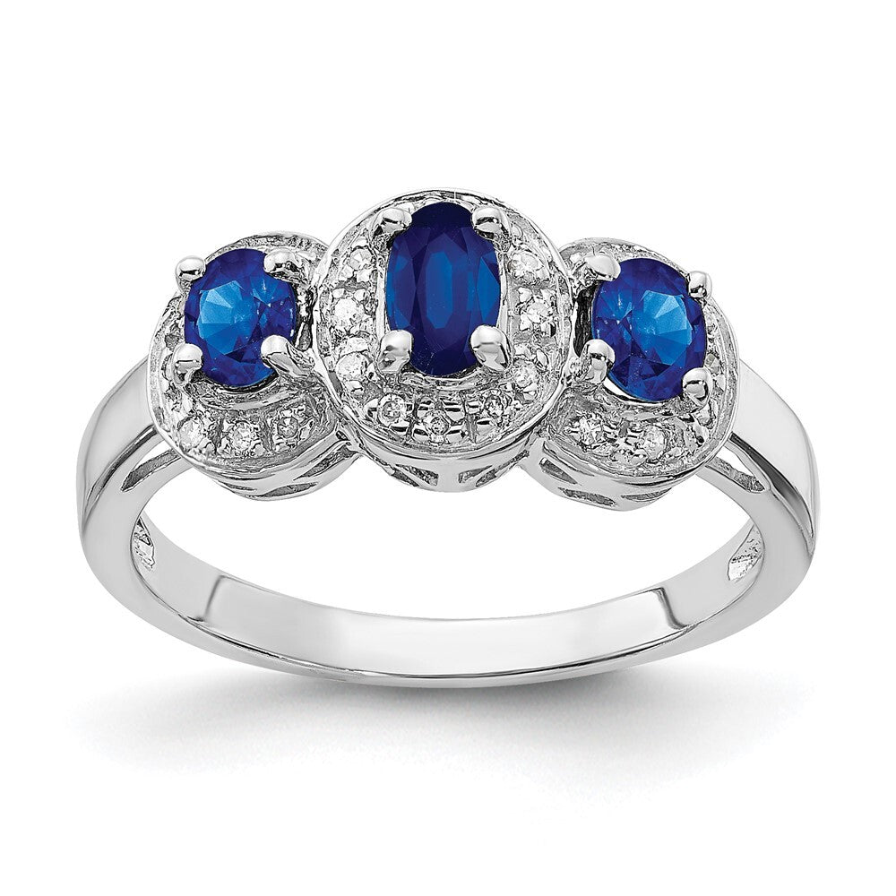 Sterling Silver Rhodium-plated Sapphire & Diamond Ring Size 8
