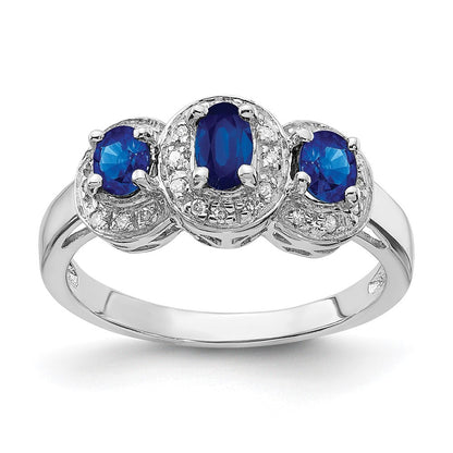 Sterling Silver Rhodium-plated Sapphire & Diamond Ring Size 8
