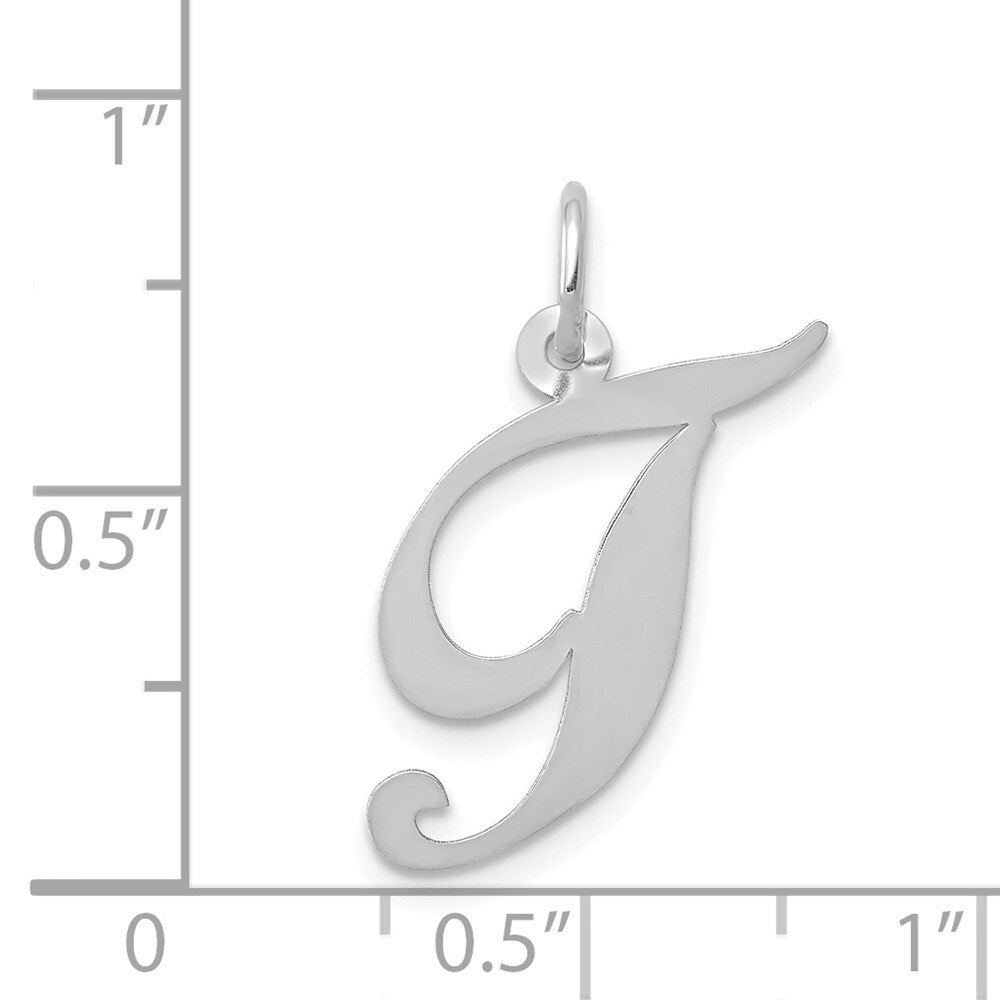 14k White Gold Medium Fancy Script Letter T Initial Charm Pendant for Women