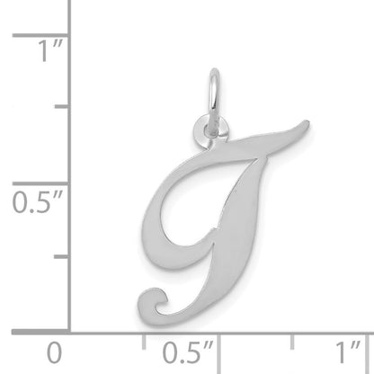 14k White Gold Medium Fancy Script Letter T Initial Charm Pendant for Women