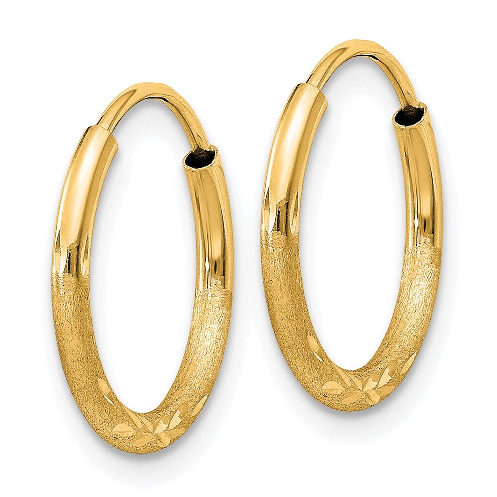 14k Yellow Gold 1.5mm Satin Diamond-cut Endless Hoop Earrings Gift for Women