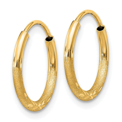 14k Yellow Gold 1.5mm Satin Diamond-cut Endless Hoop Earrings Gift for Women