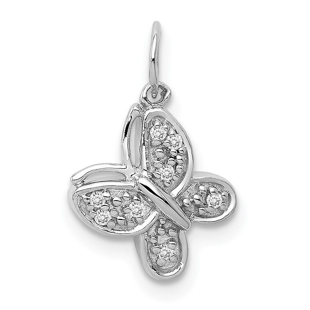 14k White Gold Diamond Butterfly Charm Pendant for Women