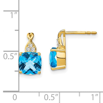 14k Yellow Gold Checkerboard Blue Topaz and Diamond Drop & Dangle Earrings