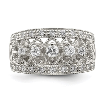 Sterling Silver Rhodium-plated Polished Cubic Zirconia Vintage Ring Size 7