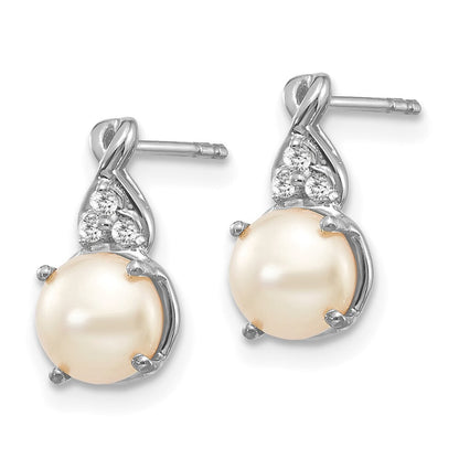 14K White Gold FWC Pearl and Diamond Stud Earrings Gift for Women
