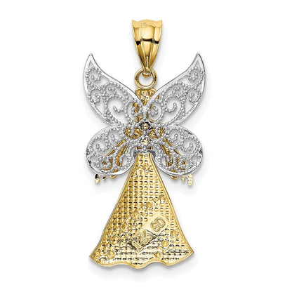14k Two-tone Gold 14KTwo-tone Rhodium Angel Pendant for Women
