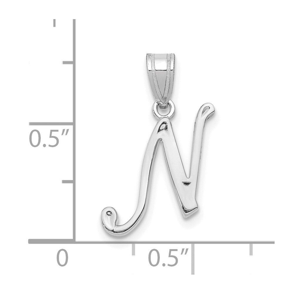 14k White Gold Script Letter N Initial Pendant for Women