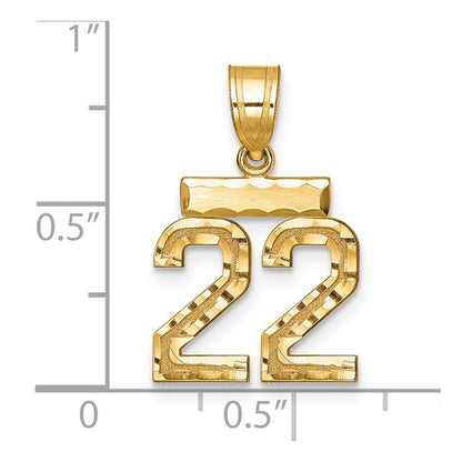 14k Yellow Gold Small Brushed Diamond-cut Number 22 Charm Pendant for Women