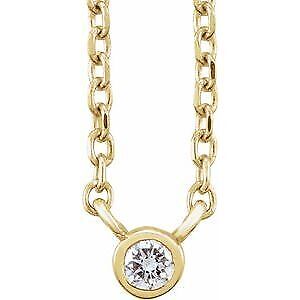 14k Yellow Gold .03 CT Natural Diamond Solitaire Pendant Necklace 16-18"