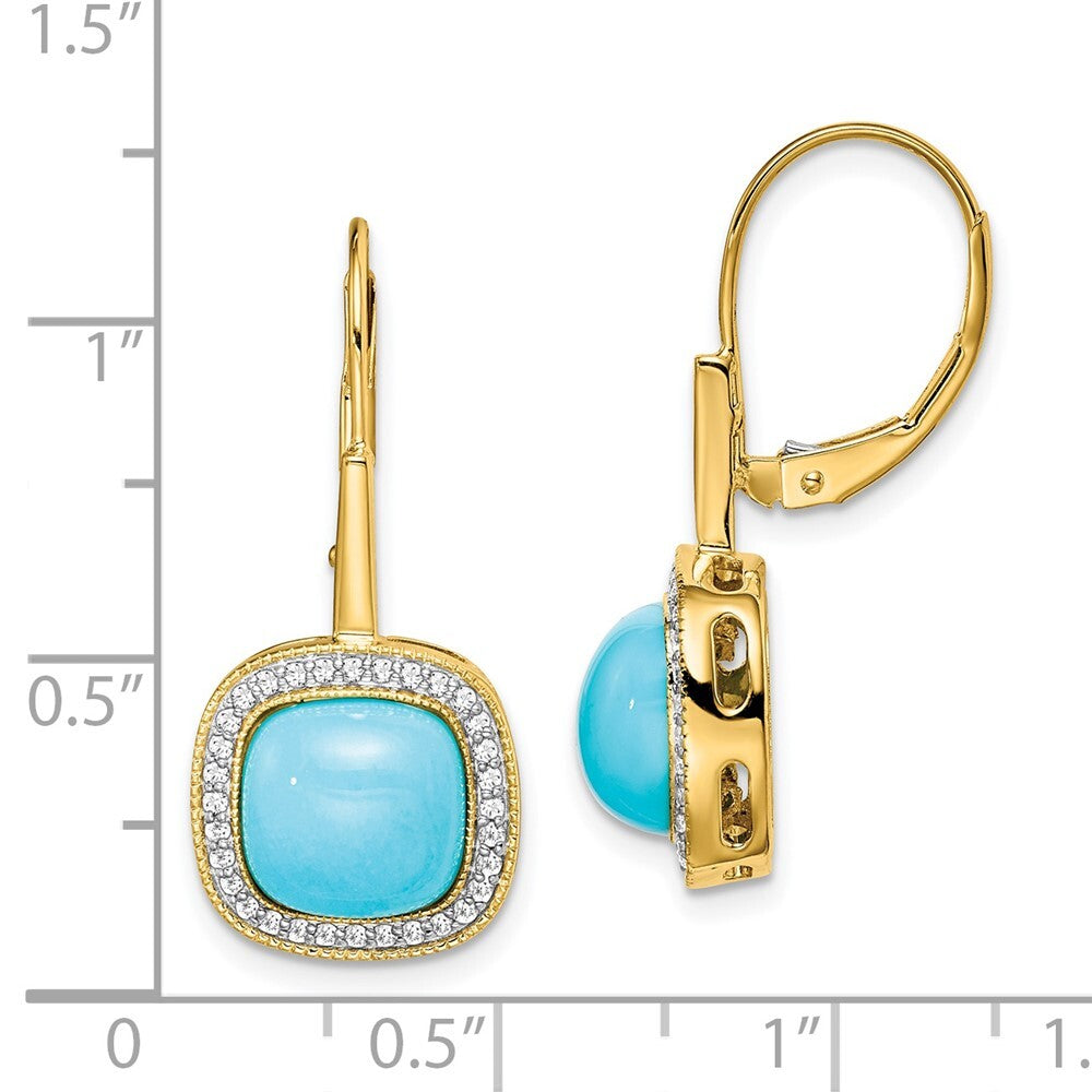 14k Yellow Gold Turquoise and Diamond Leverback Drop & Dangle Earrings