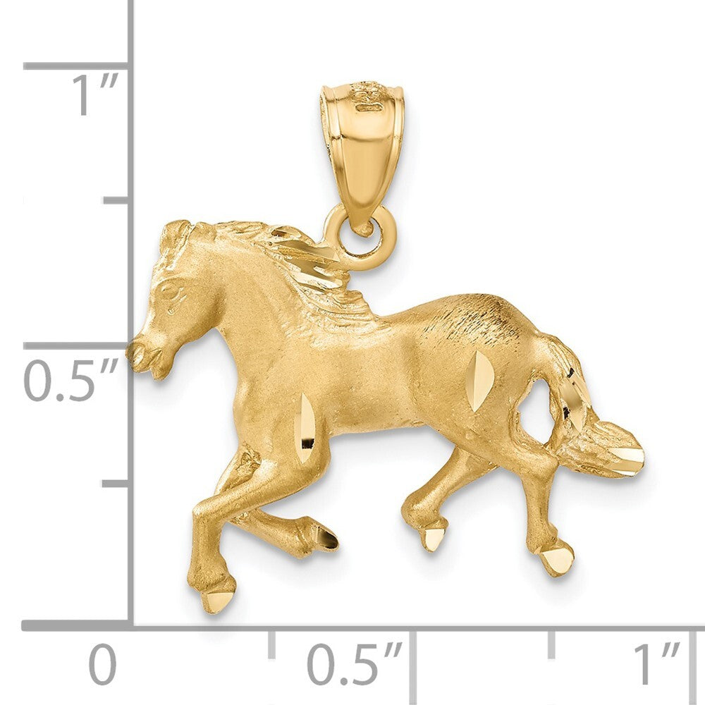 14k Yellow Gold Diamond-cut Horse Pendant for Women