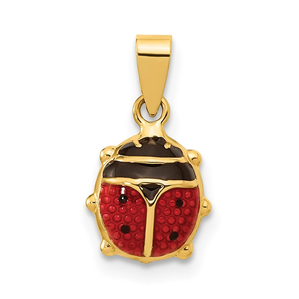 14k Yellow Gold Red and Black Enameled Ladybug Pendant