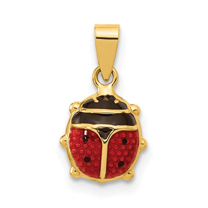 14k Yellow Gold Red and Black Enameled Ladybug Pendant
