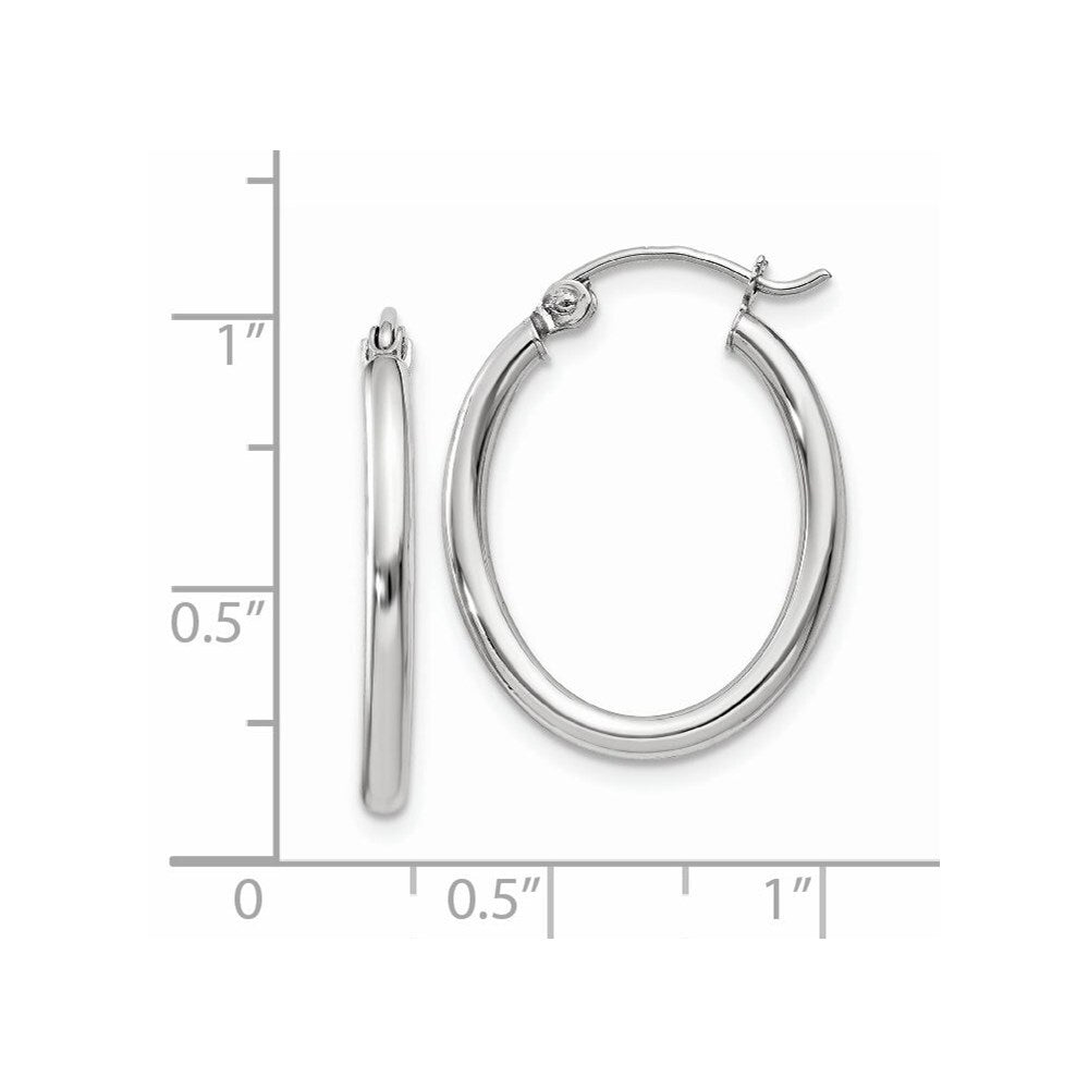14k White Gold Polished 2mm Oval Tube Hoop Earrings Gift for Women