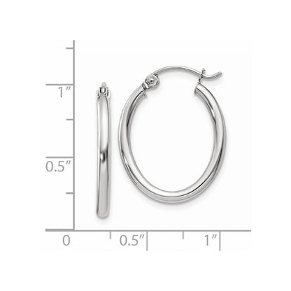 14k White Gold Polished 2mm Oval Tube Hoop Earrings Gift for Women