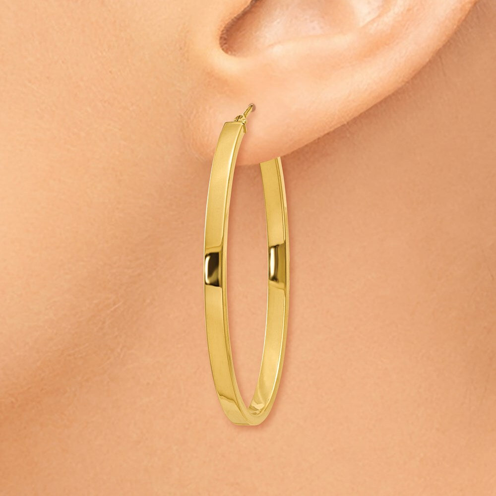 14k Yellow Gold 3mm Polished Oval Hoop Earrings Gift for Women