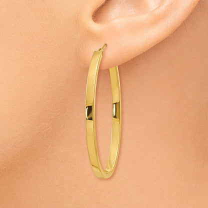 14k Yellow Gold 3mm Polished Oval Hoop Earrings Gift for Women