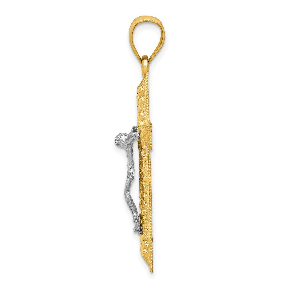 14k Two-tone Gold Diamond Cut Crucifix Pendant for Women