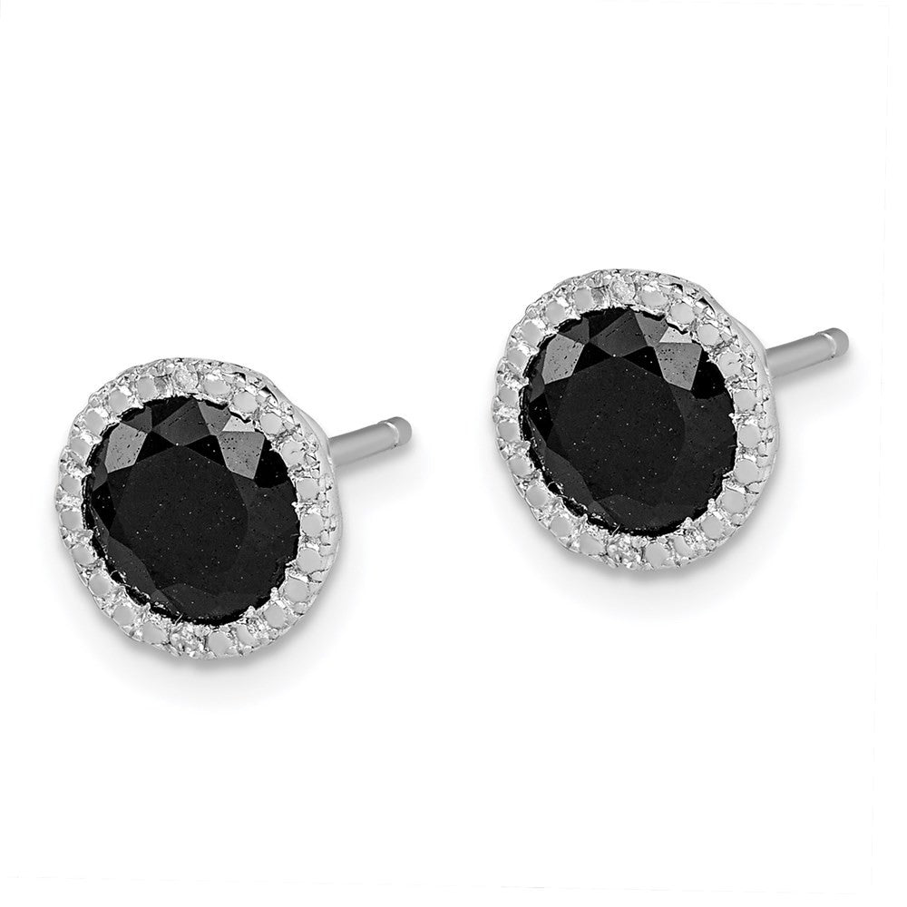 Sterling Silver Rhodium-plated Black Sapphire & Diamond Earrings