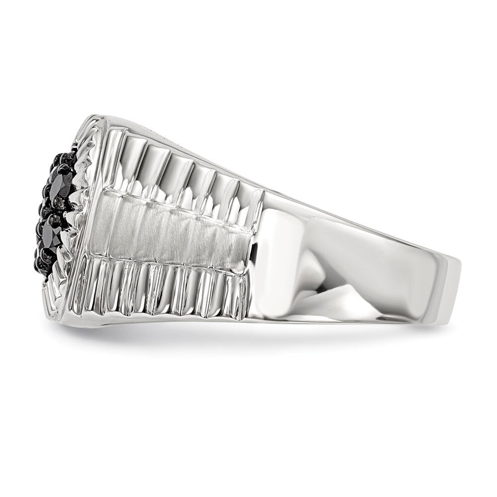 Sterling Silver Rhod-plated Mens Black Diamond Polished/Satin Ring Size 9