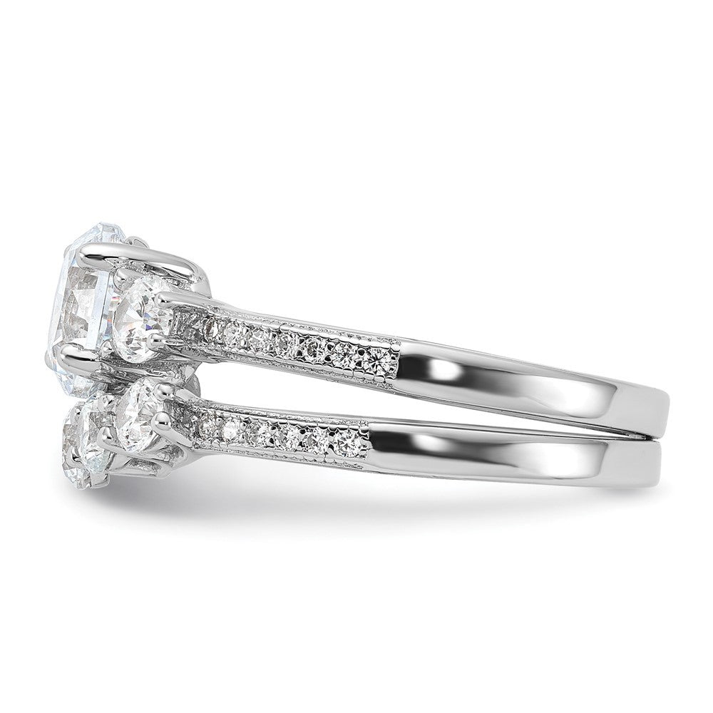 Sterling Silver Rhodium-plated CZ Engagement Ring and Band Ring Set