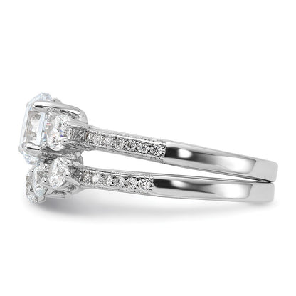 Sterling Silver Rhodium-plated CZ Engagement Ring and Band Ring Set