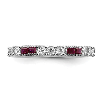 Sterling Silver Rhodium-plated Created Ruby and Round Cubic Zirconia Band Size 6