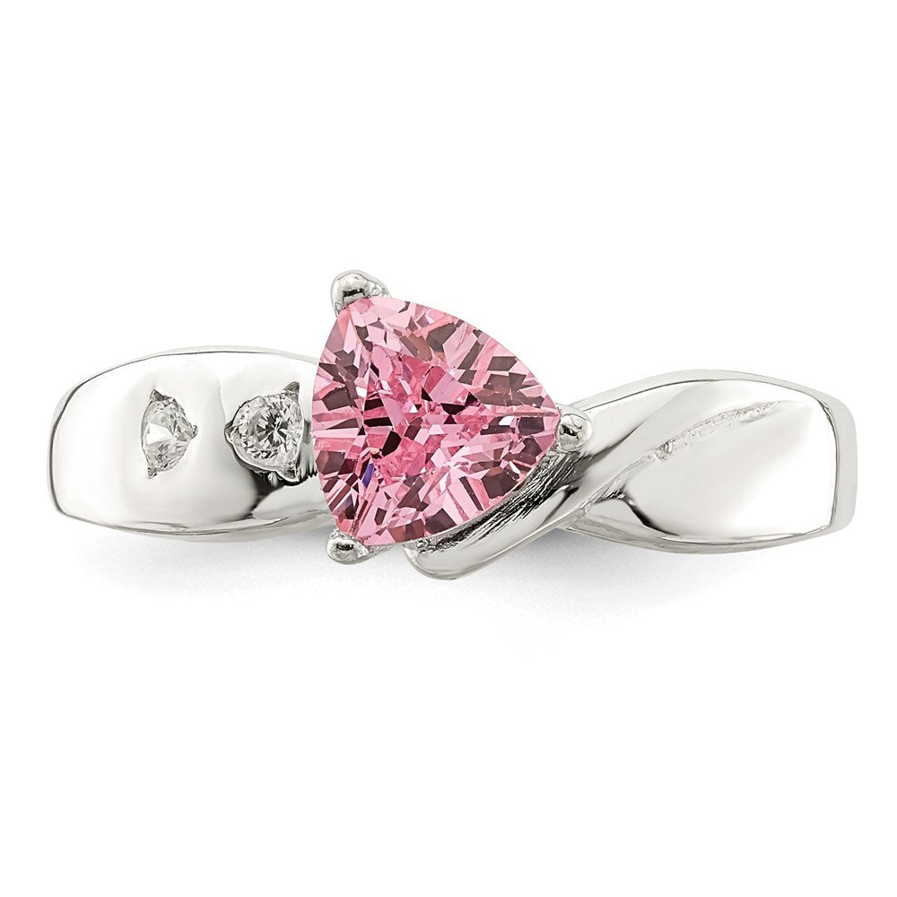 Sterling Silver Pink Trillion Cubic Zirconia Ring Size 8
