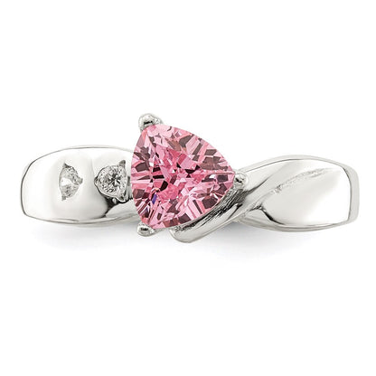 Sterling Silver Pink Trillion Cubic Zirconia Ring Size 8
