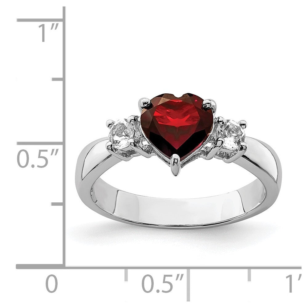 Sterling Silver Rhodium-plated Heart Garnet & White Topaz Ring Size 8