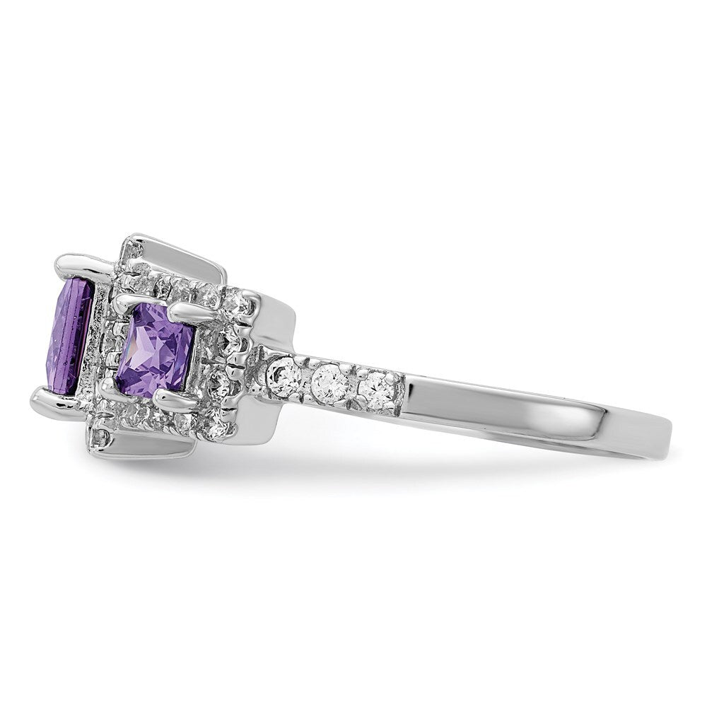 Sterling Silver Rhodium-plated Purple Square Cubic Zirconia Ring Size 8