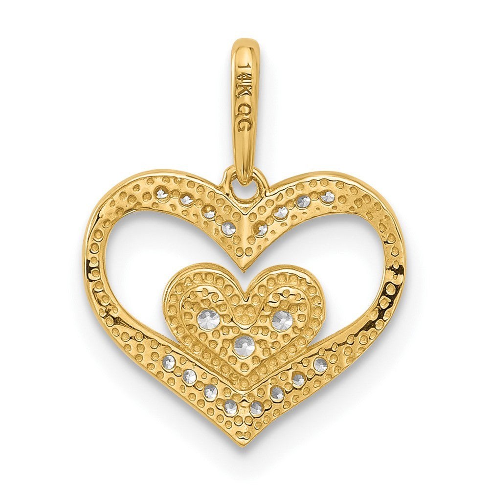 14k Yellow Gold Polished CZ Heart in Heart Pendant