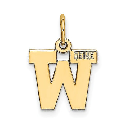 14k Yellow Gold Small Block Letter W Initial Charm Pendant for Women