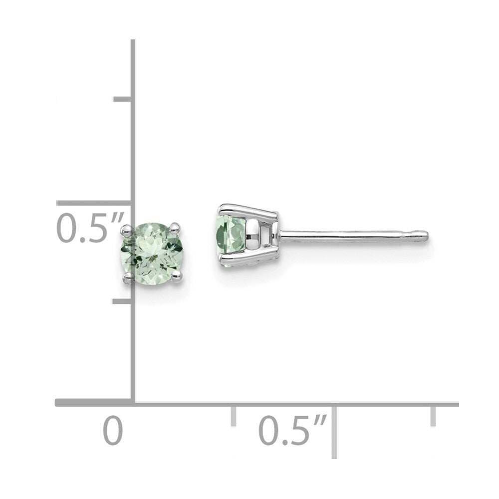 14k White Gold 4mm Round Green Quartz Stud Earrings Gift for Women