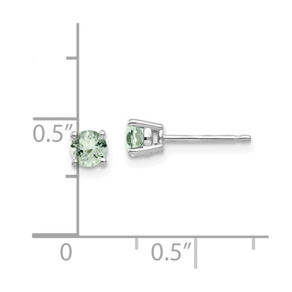 14k White Gold 4mm Round Green Quartz Stud Earrings Gift for Women