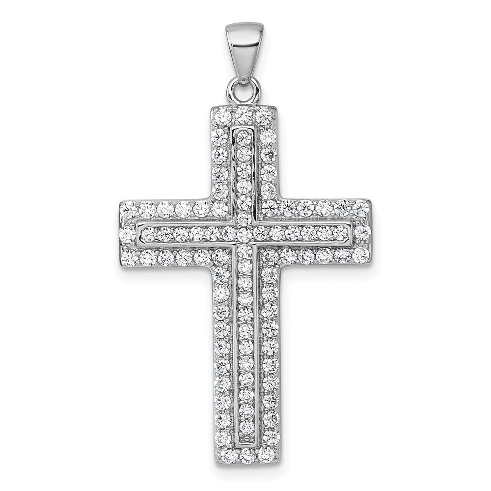 Sterling Silver Rhodium-plated White Cubic Zirconia Cross Pendant