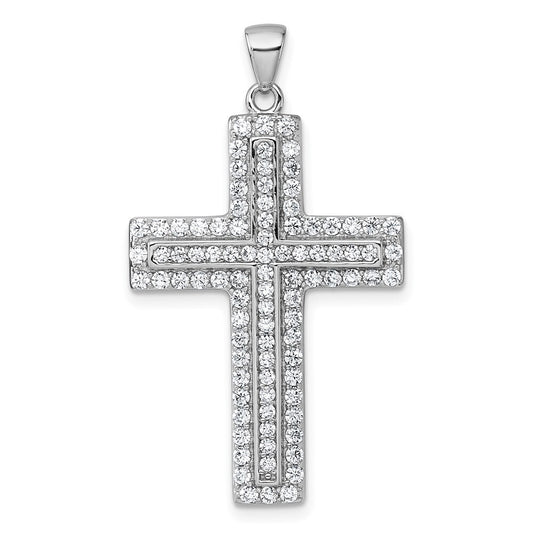 Sterling Silver Rhodium-plated White Cubic Zirconia Cross Pendant