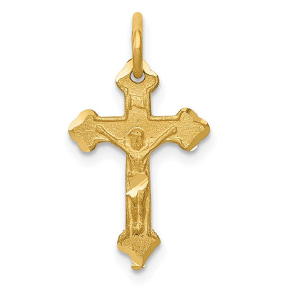 14k Yellow Gold INRI Diamond-cut Crucifix Charm Pendant for Women